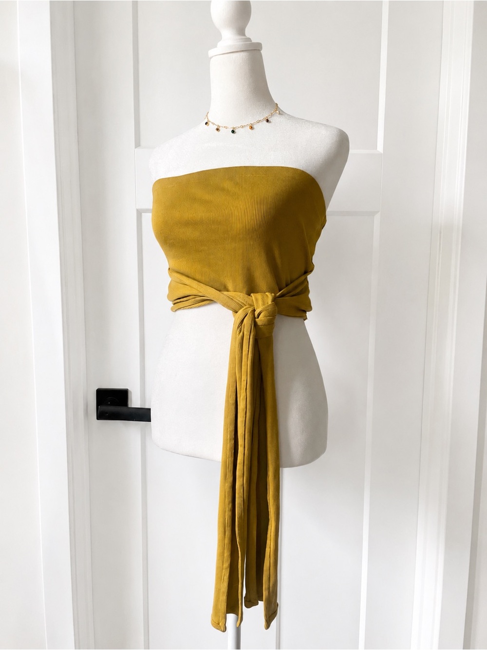 The Drop NWT Mustard Strapless Tie-Front Crop Top
